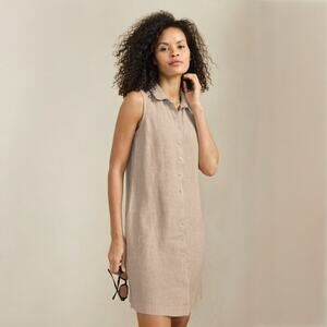 NWT Garnet Hill Classic Linen Shirt Dress Sleeveless Sand Tan Mini 4 Petite 4P P